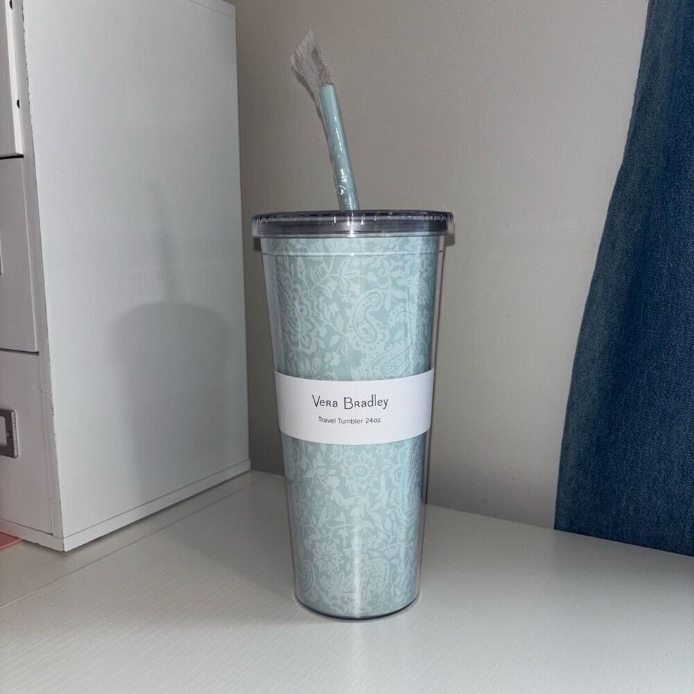 Vera Bradley Eden paisley mint travel tumbler 24oz flexible straw new